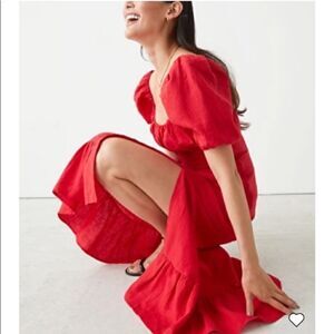 Los Angeles Atelier & Other Stories linen ruffled midi or maxi red dress zip 8